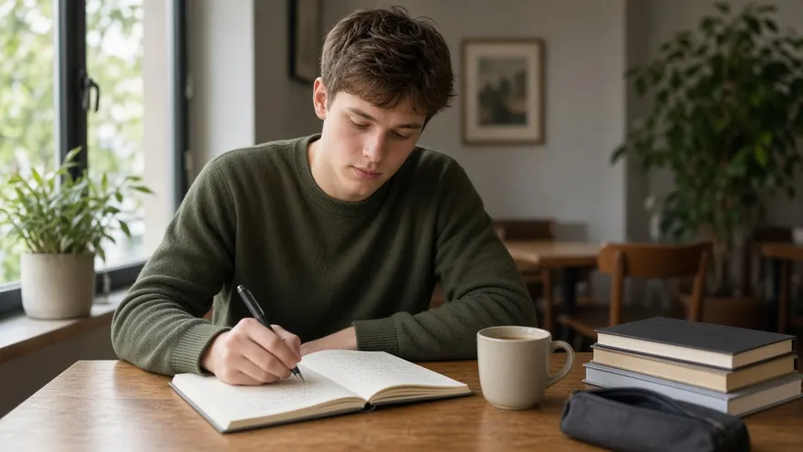 Young adult student studying independently