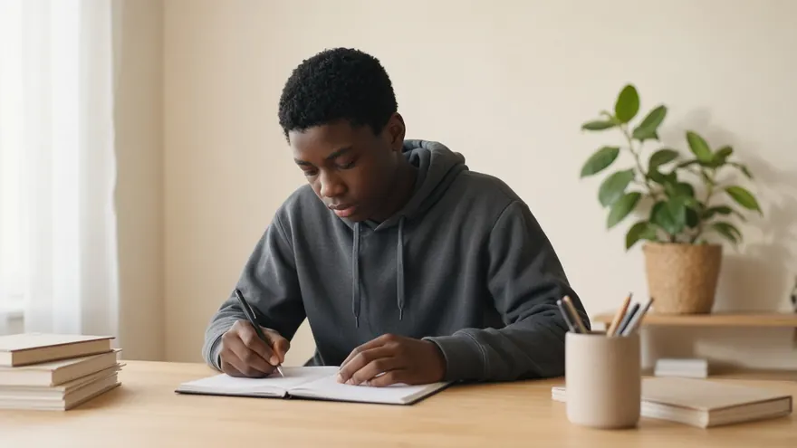 Teen student studying at a desk